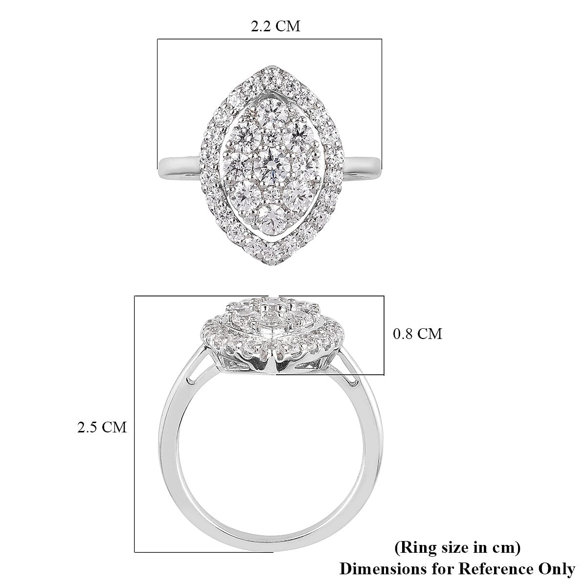 Lustro Stella Platinum Overlay Sterling Silver Ring Made with Finest CZ 2.38 Ct.
