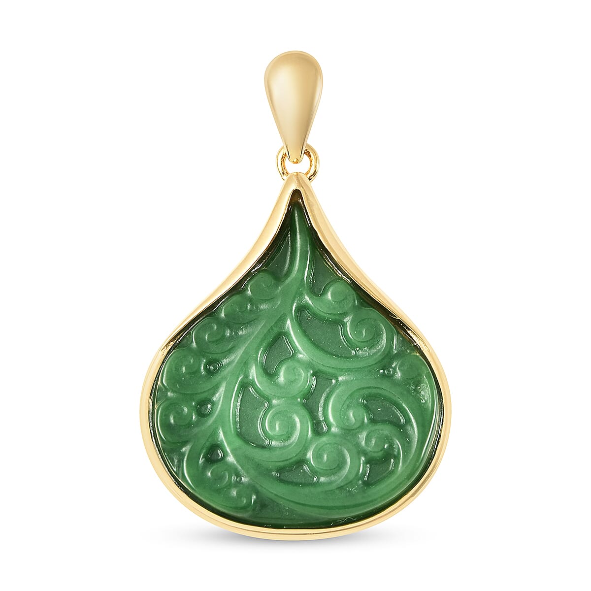 Green Jade Pendant in Yellow Gold Overlay Sterling Silver 14.500 Ct.