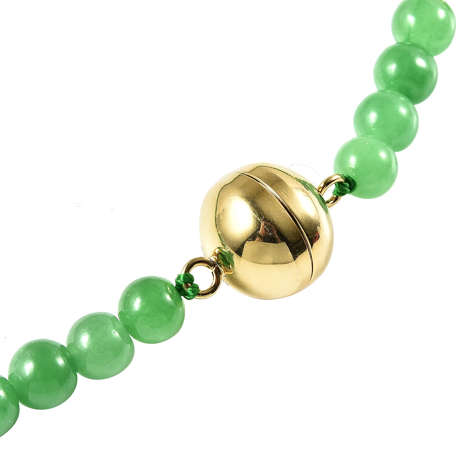Green Jade Three Layer Beads Necklace (Size - 20) with Magnetic Lock in Yellow Gold Overlay Sterling Silver 367.91 Ct, Silver wt 5.00 Gms