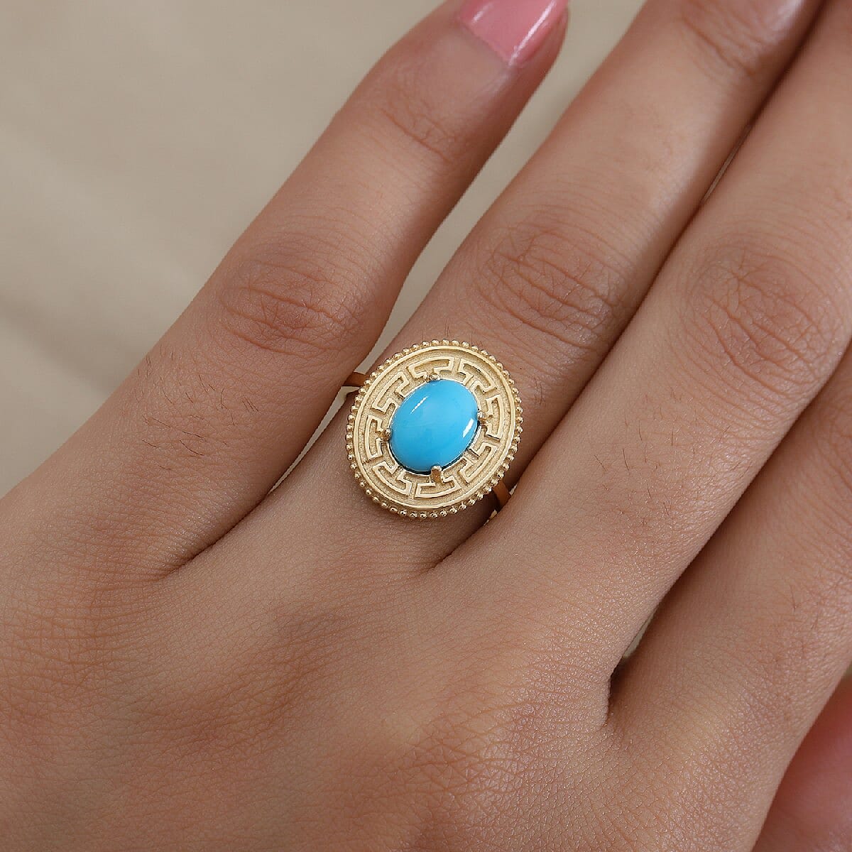 Arizona Sleeping Beauty Turquoise Ring in 14K Gold Overlay Sterling Silver 1.65 Ct.