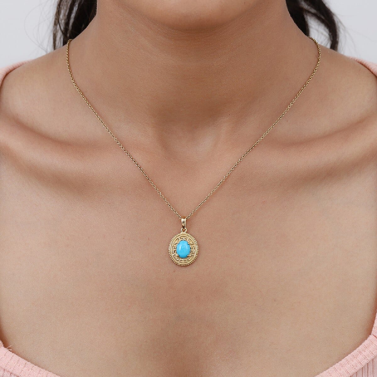 Arizona Sleeping Beauty Turquoise Pendant in 14K Gold Overlay Sterling Silver 1.320 Ct.