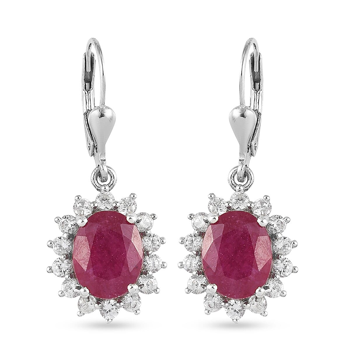 Cabo Delgado Ruby (FF) and Natural Cambodian Zircon Earrings (with Lever Back) in Platinum Overlay Sterling Silver 9.250 Ct.
