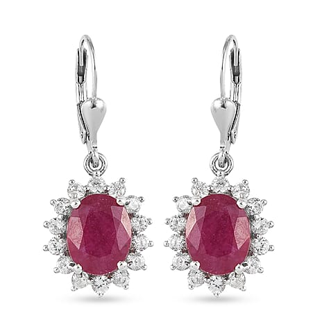 Cabo Delgado Ruby (FF) and Natural Cambodian Zircon Earrings (with Lever Back) in Platinum Overlay Sterling Silver 9.250 Ct.