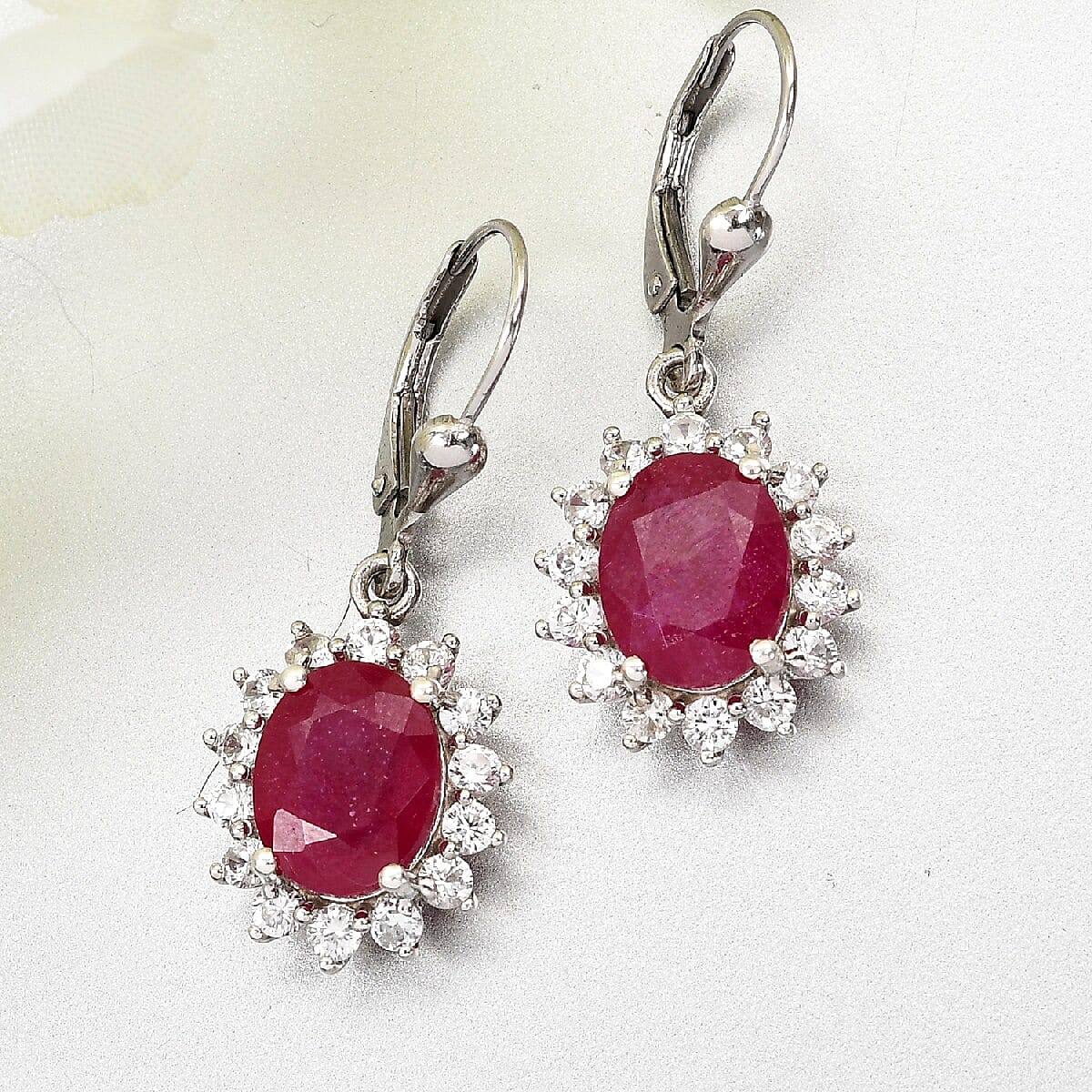Cabo Delgado Ruby (FF) and Natural Cambodian Zircon Earrings (with Lever Back) in Platinum Overlay Sterling Silver 9.250 Ct.