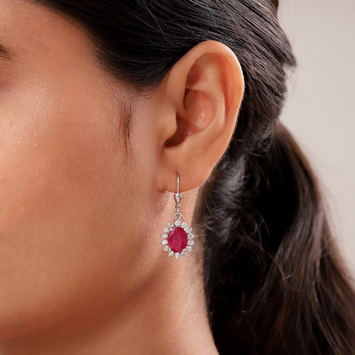 Cabo Delgado Ruby (FF) and Natural Cambodian Zircon Earrings (with Lever Back) in Platinum Overlay Sterling Silver 9.250 Ct.