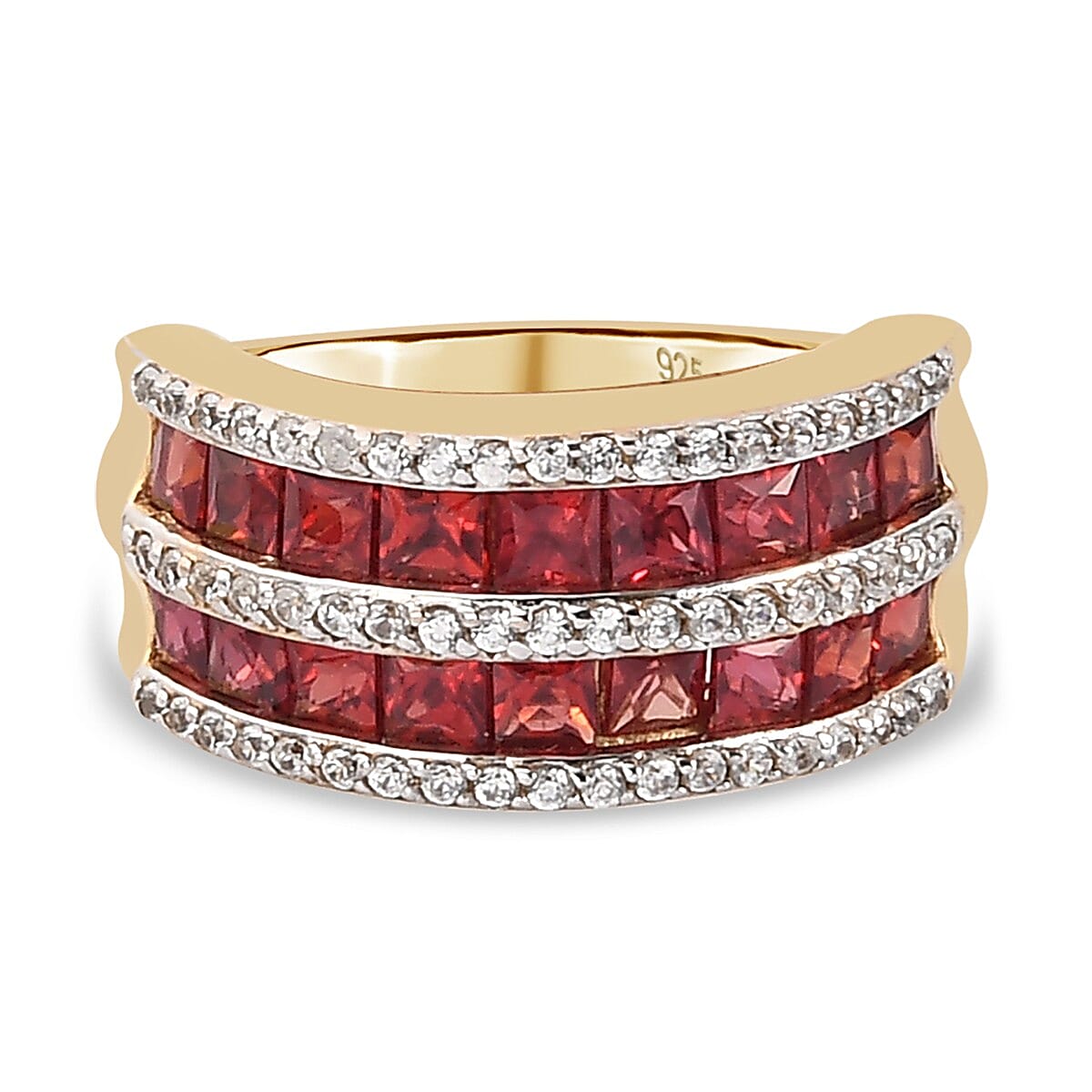 Red Sapphire and Natural Zircon Ring in 14K Yellow Gold Vermeil Plated Sterling Silver 2.56 Ct.