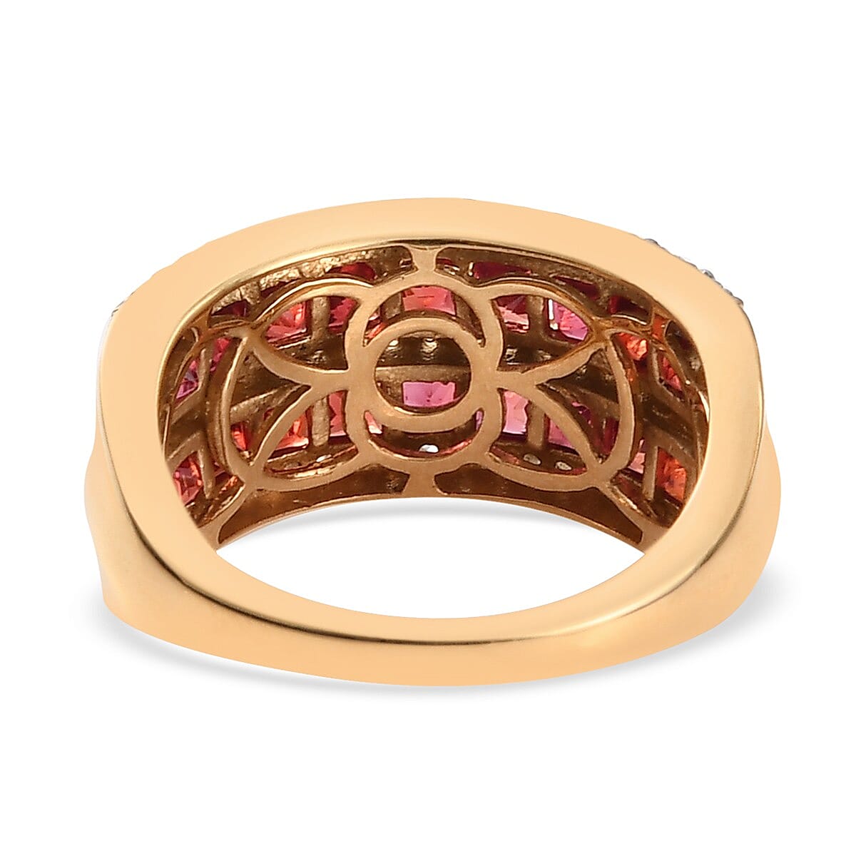 Red Sapphire and Natural Zircon Ring in 14K Yellow Gold Vermeil Plated Sterling Silver 2.56 Ct.