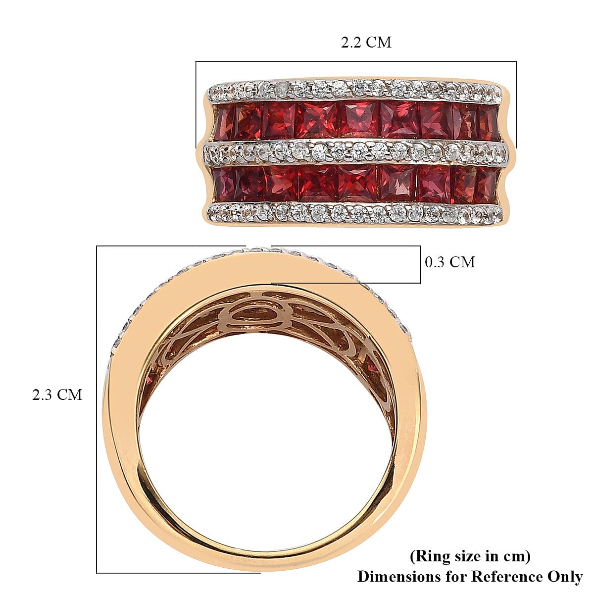 Red Sapphire and Natural Zircon Ring in 14K Yellow Gold Vermeil Plated Sterling Silver 2.56 Ct.