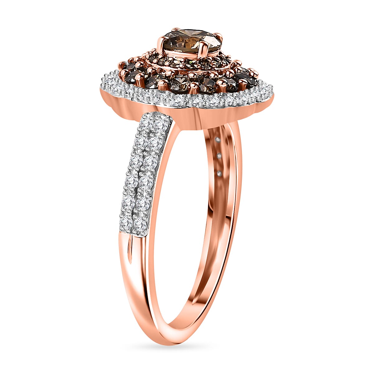 9K Rose Gold SGL Certified Natural Champagne Diamond & White Diamond (I3-GH) Cluster Ring 1.00 Ct.