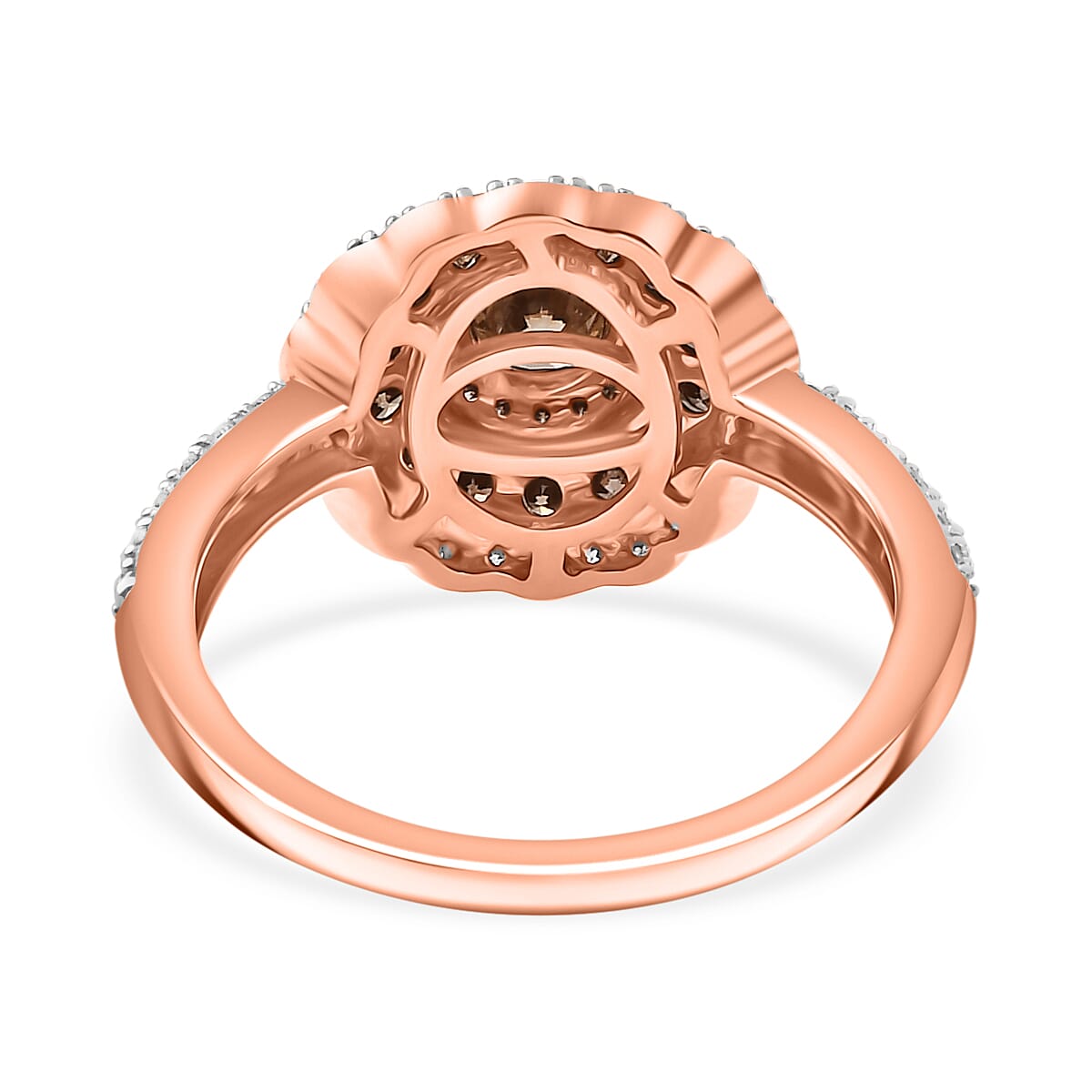 9K Rose Gold SGL Certified Natural Champagne Diamond & White Diamond (I3-GH) Cluster Ring 1.00 Ct.