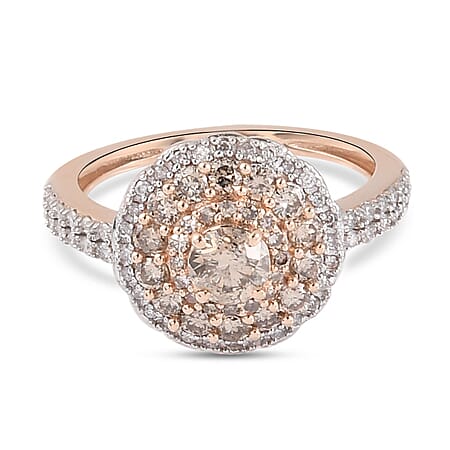 1 Ct. SGL Certified Natural Champagne Diamond and White Diamond Cluster Ring in 9K Rose Gold