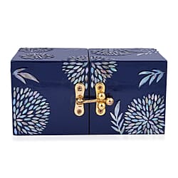Handcrafted Jewelry boxes Adorned with Butterfly pearl shell inlay artwork Features 4 tiny drawers hidden when closed Unique two-squared shaped box design Easy to open at 180 degrees In