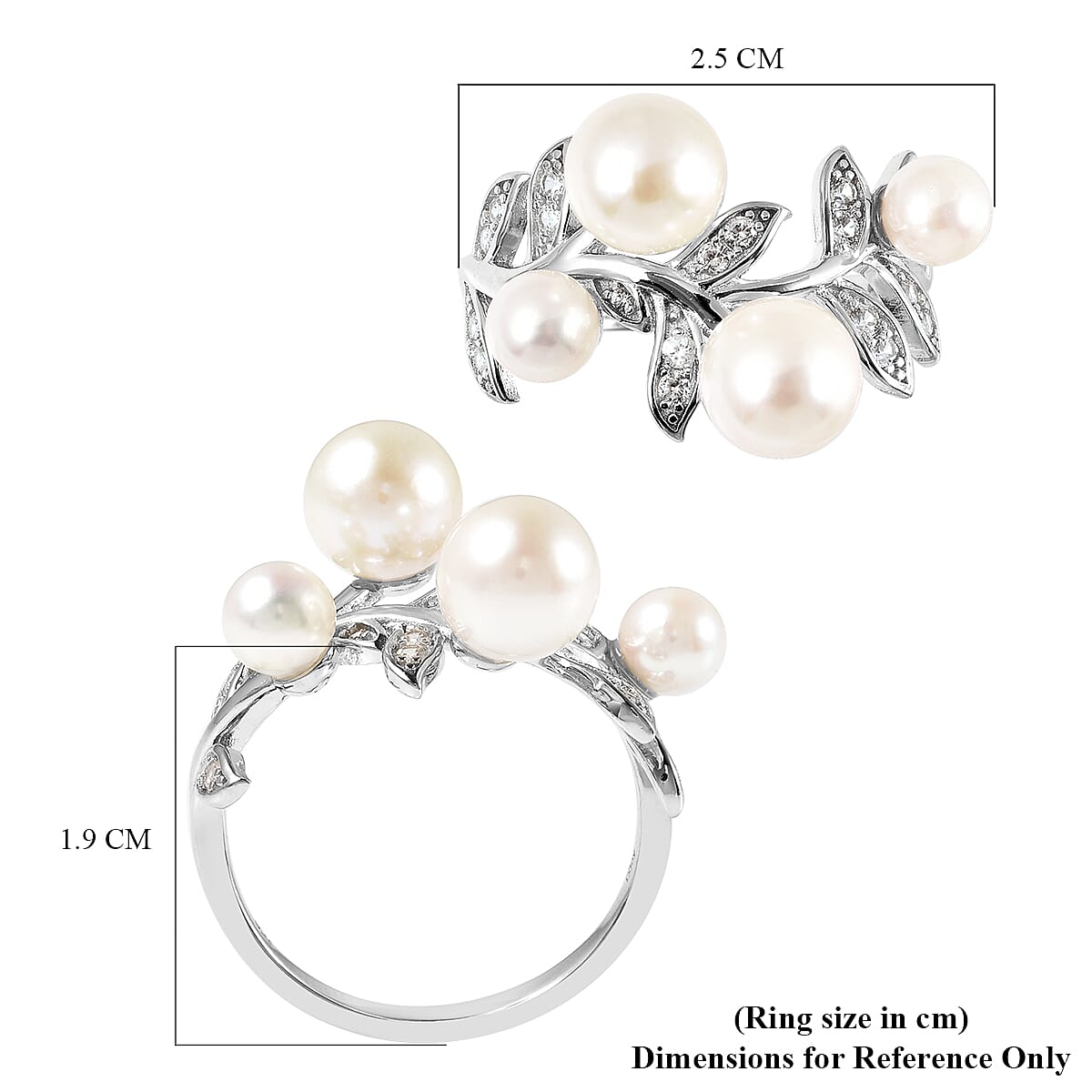 Japanese Akoya Pearl and Natural Cambodian Zircon Ring in Rhodium Overlay Sterling Silver