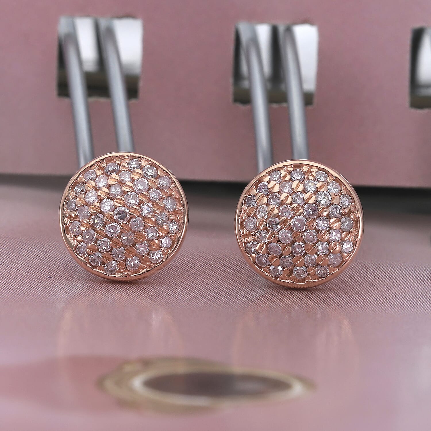 9K Rose Gold Natural Pink Diamond Stud Earrings 0.35 Ct.