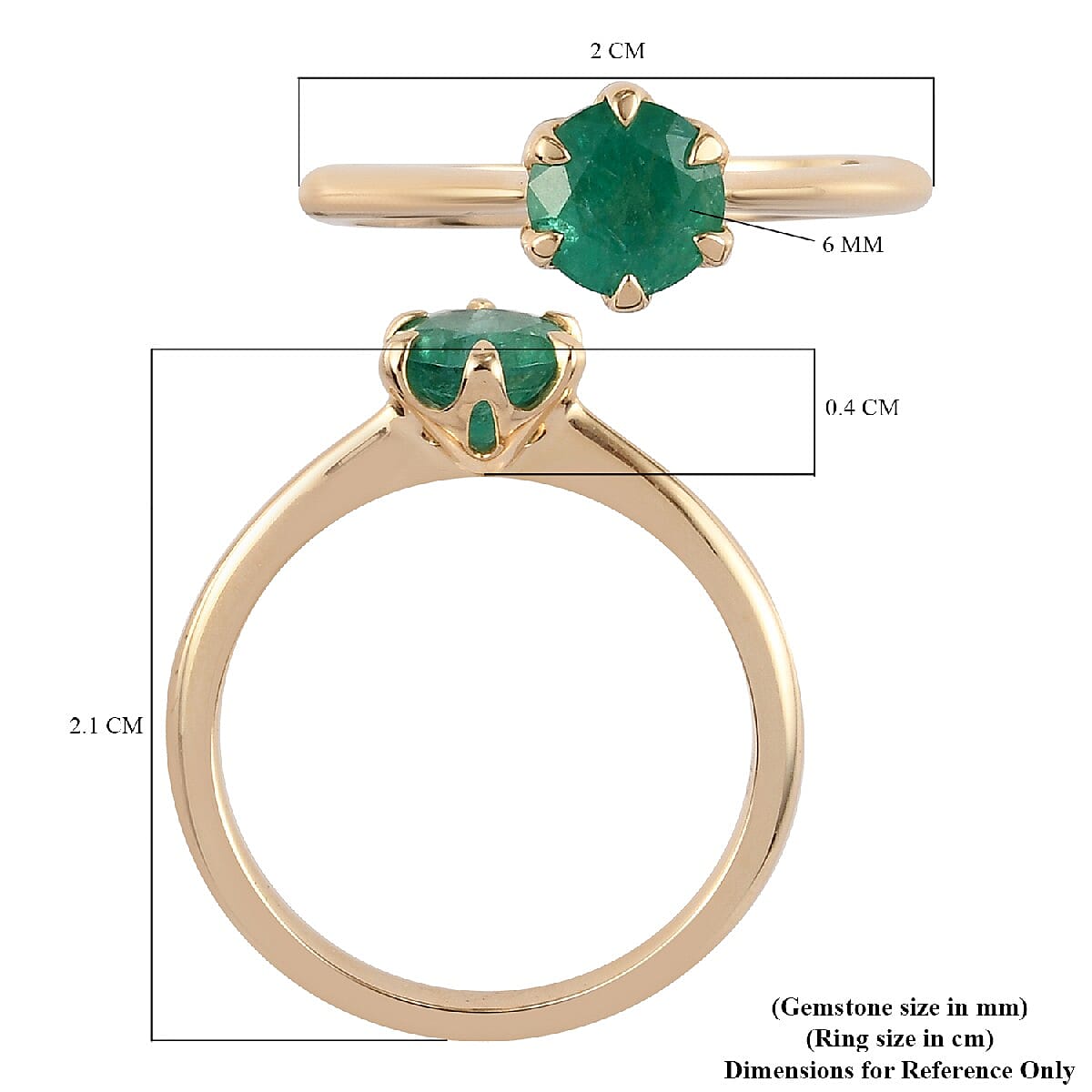 9K Yellow Gold AAA Kagem Zambian Emerald Solitaire Ring