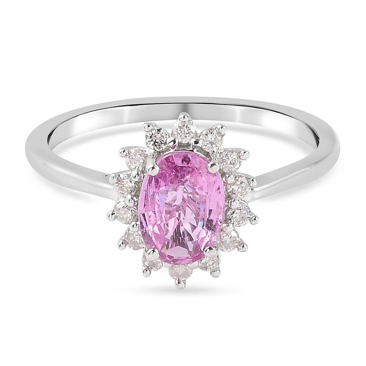 9K White Gold AA Pink Sapphire and Diamond Ring 1.04 Ct.