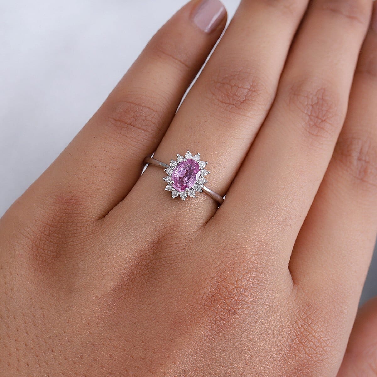 9K White Gold AA Pink Sapphire and Diamond Ring 1.04 Ct.