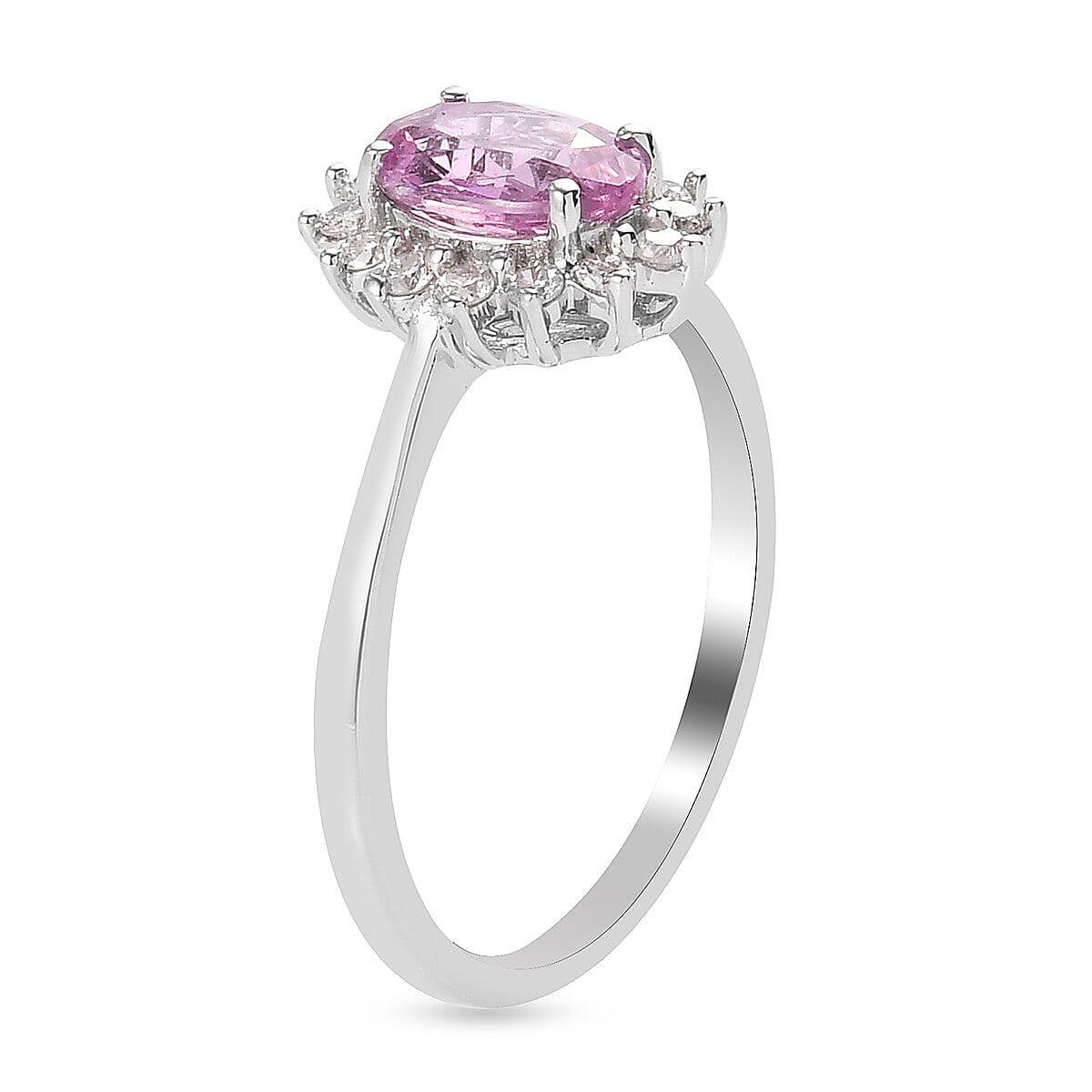 9K White Gold AA Pink Sapphire and Diamond Ring 1.04 Ct.
