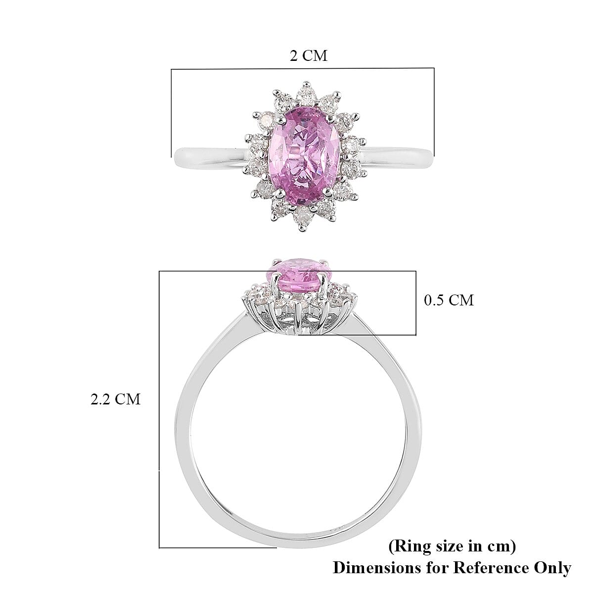 9K White Gold AA Pink Sapphire and Diamond Ring 1.04 Ct.