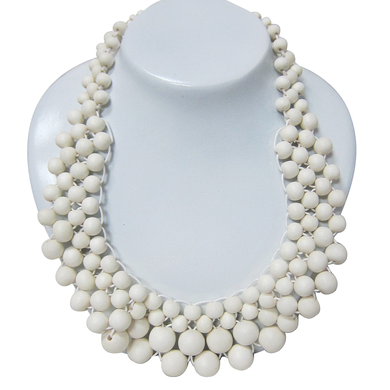 White Wood Beads and Cotton Cord Handmade Necklace (Size - 20 with 2 inch Extender)