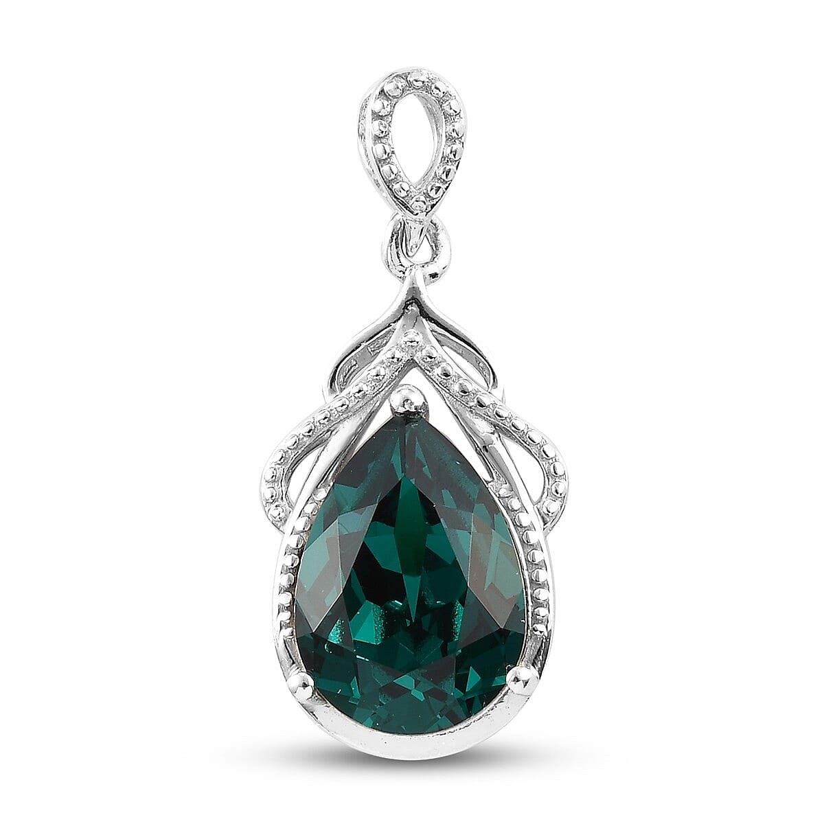 Lustro Stella - Emerald Colour Crystal Solitaire Pendant in Platinum Overlay Sterling Silver