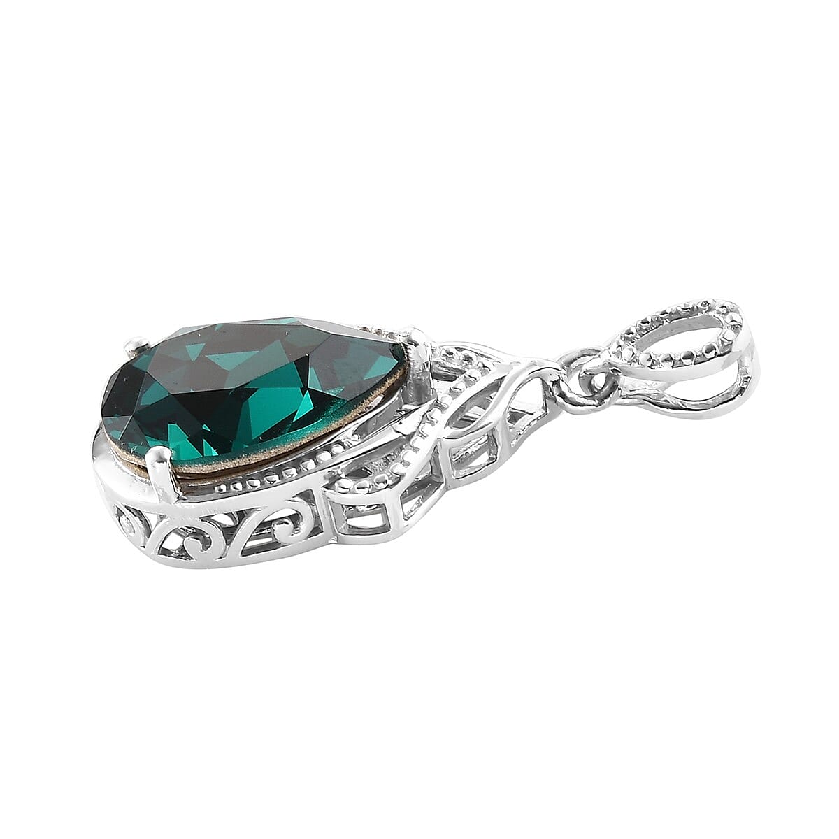 Lustro Stella - Emerald Colour Crystal Solitaire Pendant in Platinum Overlay Sterling Silver