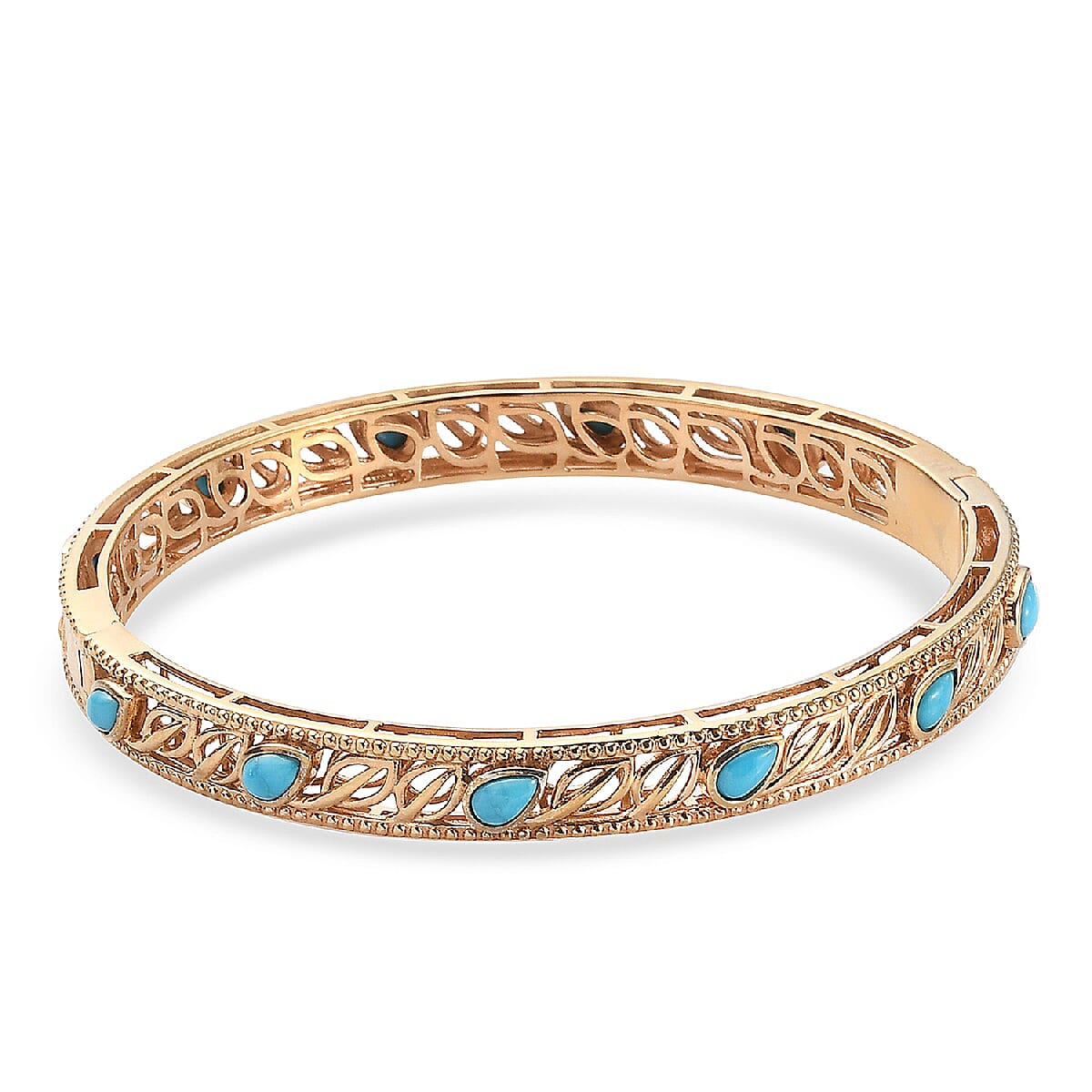 Arizona Sleeping Beauty Turquoise Bangle (Size 8) in 14K Gold Overlay Sterling Silver 2.28 Ct, Silver Wt. 20.30 Gms