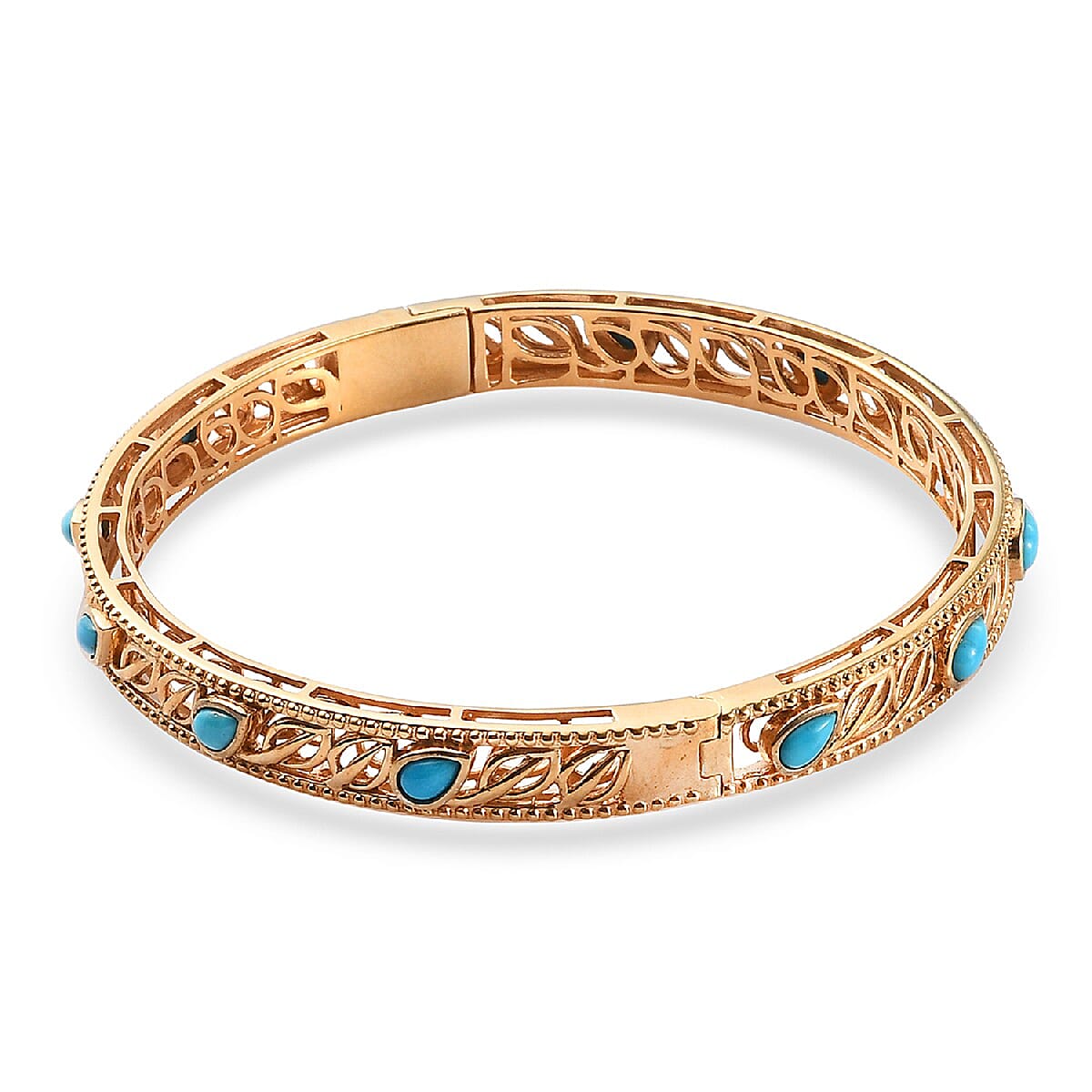 Arizona Sleeping Beauty Turquoise Bangle (Size 8) in 14K Gold Overlay Sterling Silver 2.28 Ct, Silver Wt. 20.30 Gms