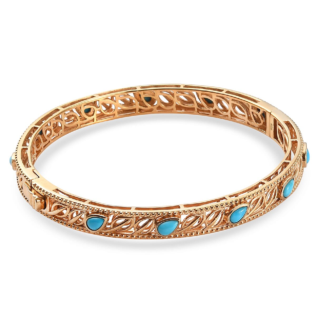 Arizona Sleeping Beauty Turquoise Bangle (Size 8) in 14K Gold Overlay Sterling Silver 2.28 Ct, Silver Wt. 20.30 Gms