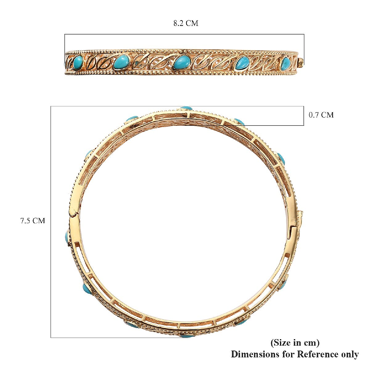 Arizona Sleeping Beauty Turquoise Bangle (Size 8) in 14K Gold Overlay Sterling Silver 2.28 Ct, Silver Wt. 20.30 Gms