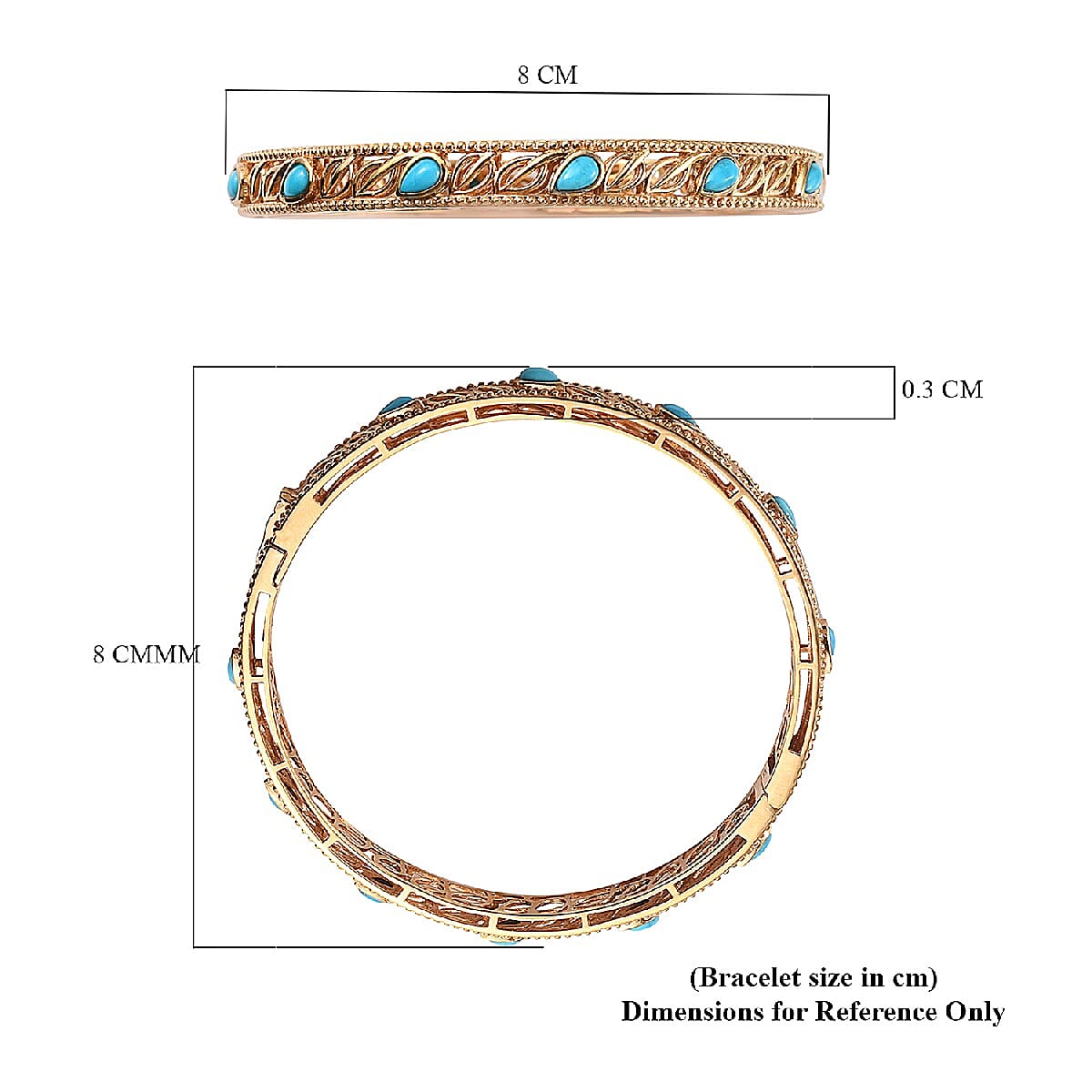 Arizona Sleeping Beauty Turquoise Bangle (Size 8) in 14K Gold Overlay Sterling Silver 2.28 Ct, Silver Wt. 20.30 Gms
