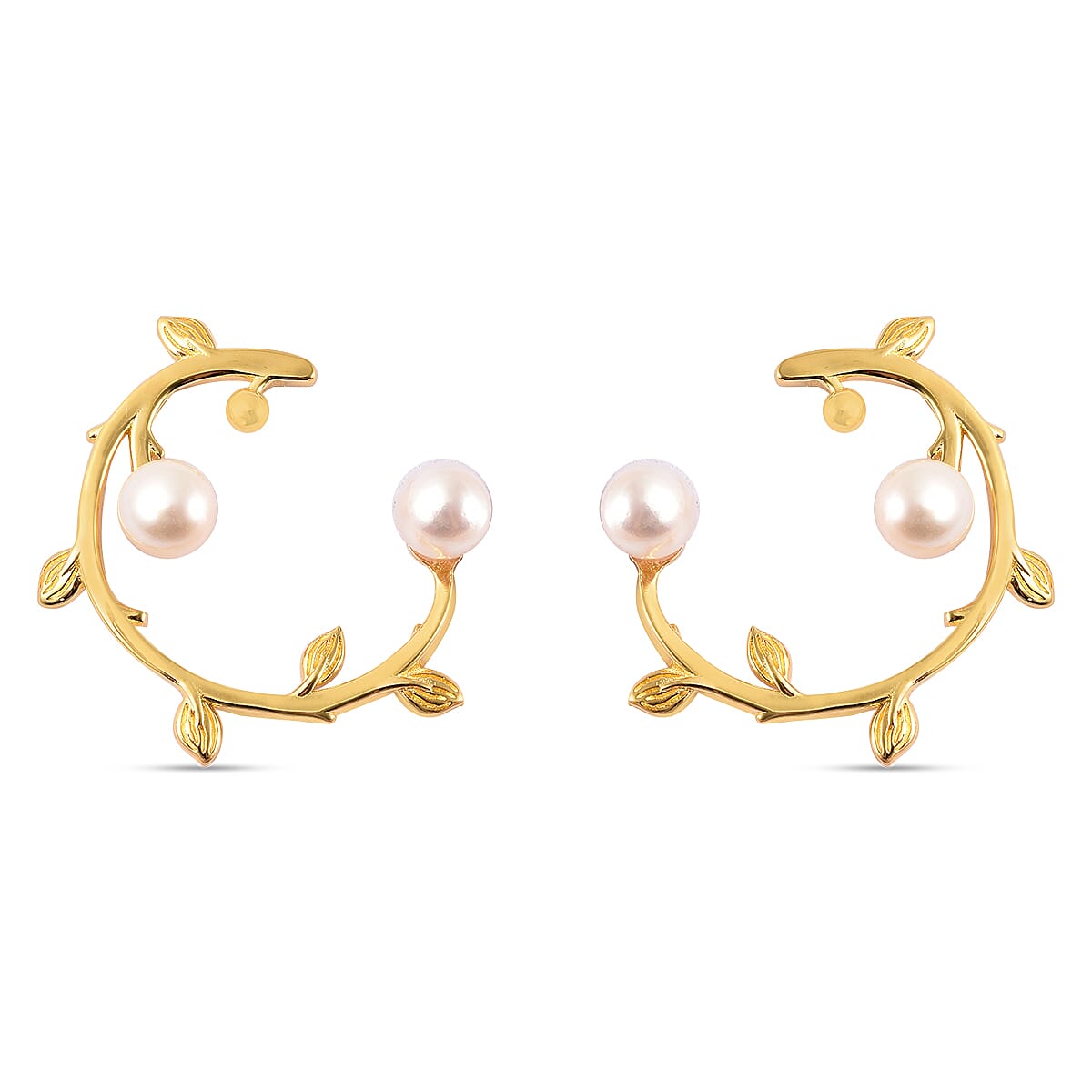 Japanese Akoya Pearl Earrings in Yellow Gold Overlay Sterling Silver