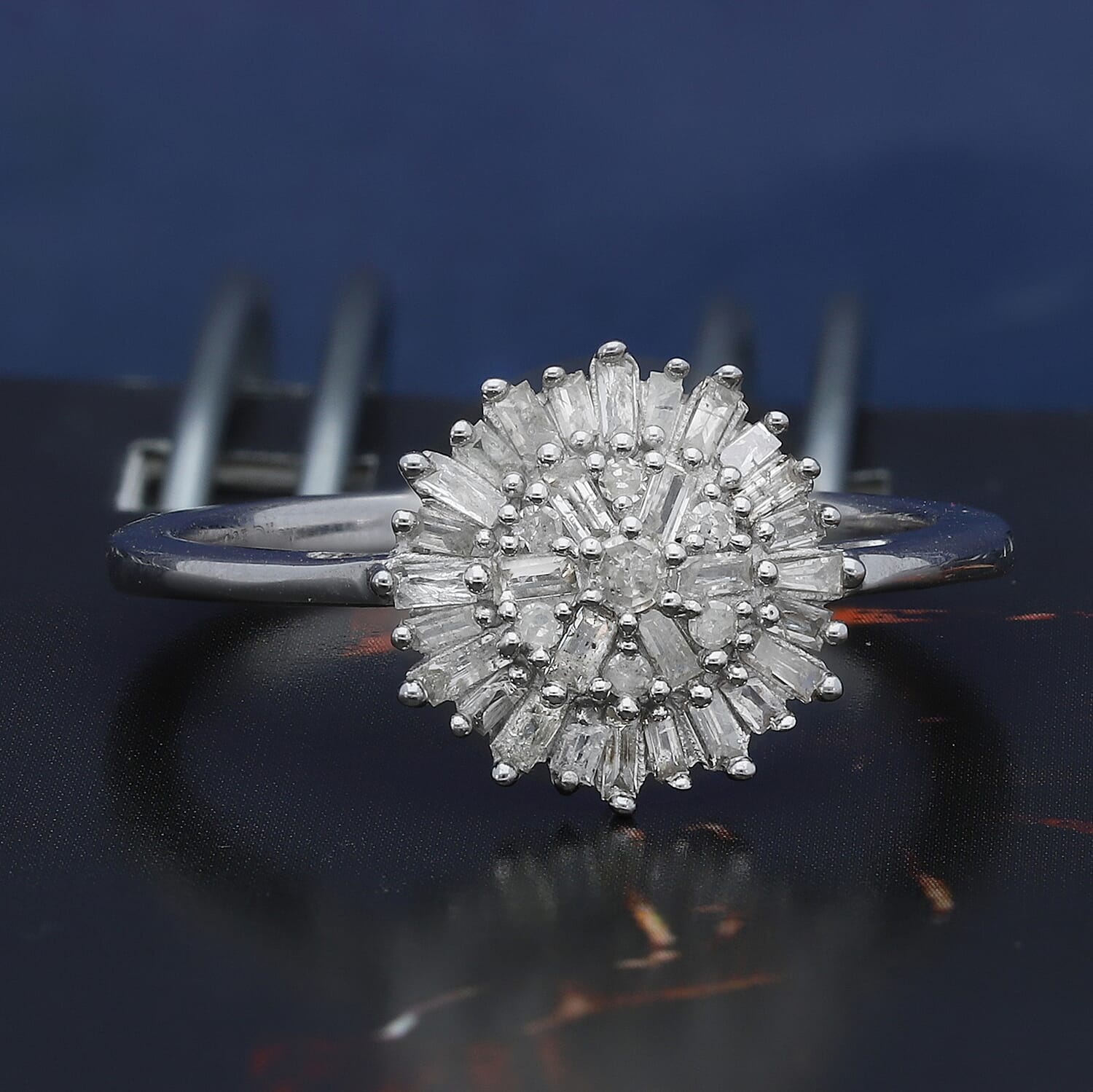 White Diamond Ring in Platinum Overlay Sterling Silver 0.50 Ct.
