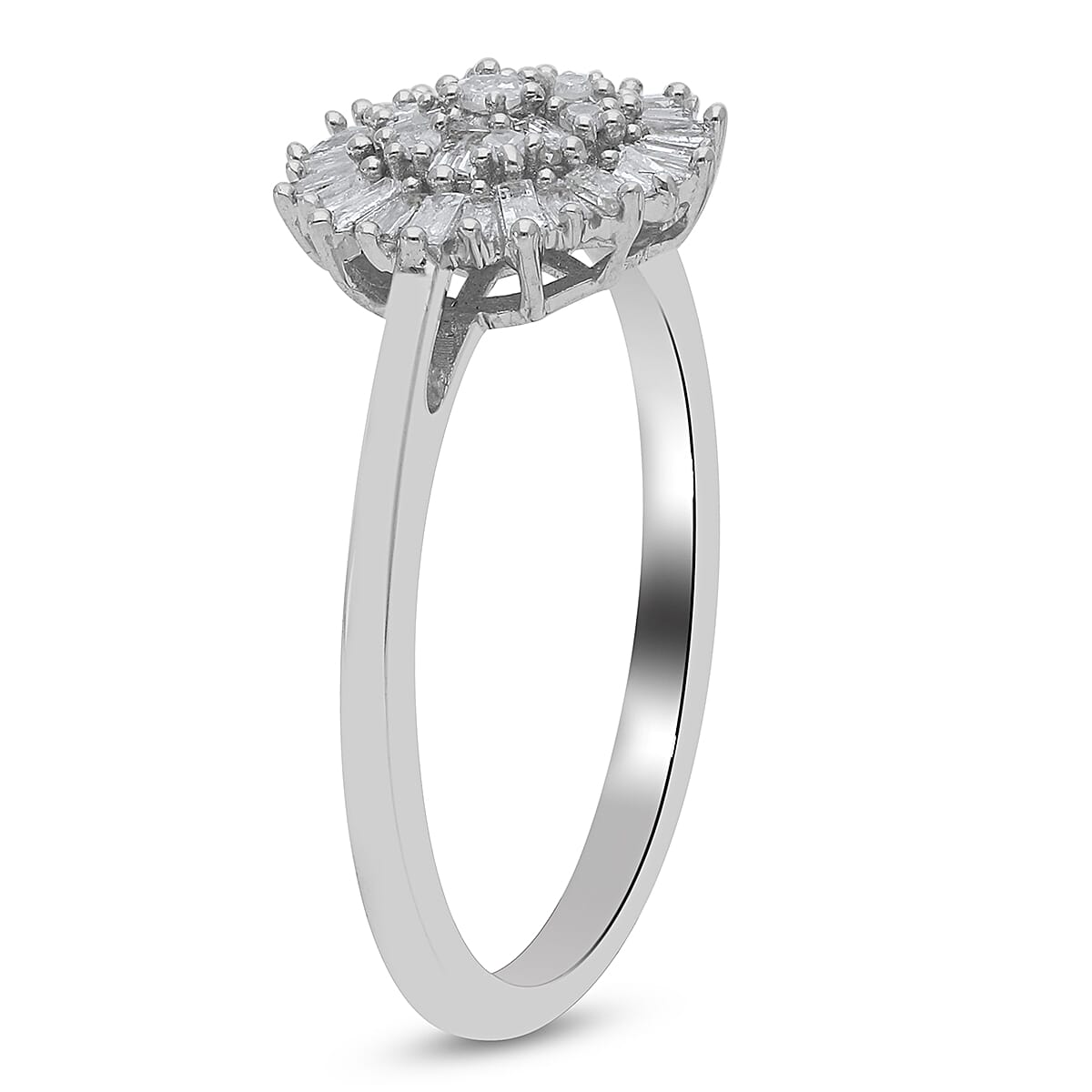 White Diamond Ring in Platinum Overlay Sterling Silver 0.50 Ct.