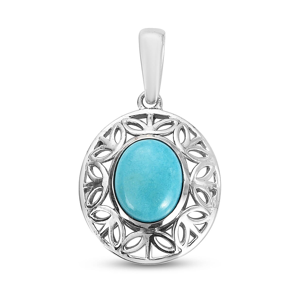Arizona Sleeping Beauty Turquoise Solitaire Pendant in Platinum Overlay Sterling Silver 2.25 Ct.