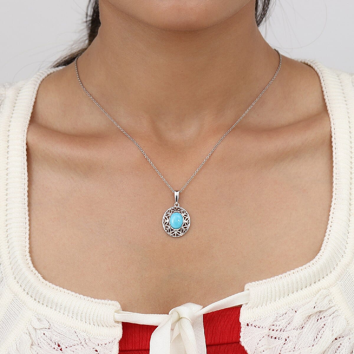 Arizona Sleeping Beauty Turquoise Solitaire Pendant in Platinum Overlay Sterling Silver 2.25 Ct.