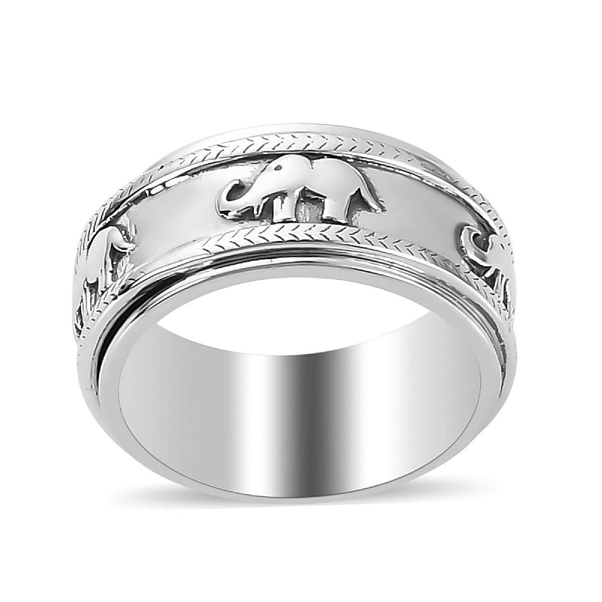 MP Sterling Silver Elephant Spinner Ring, Silver Wt 7.17 Gms
