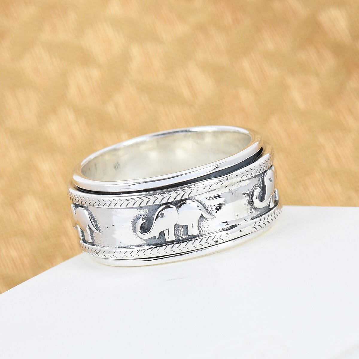 MP Sterling Silver Elephant Spinner Ring, Silver Wt 7.17 Gms