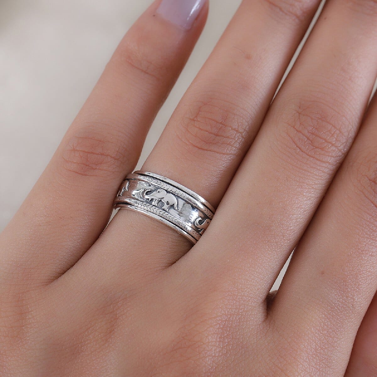 MP Sterling Silver Elephant Spinner Ring, Silver Wt 7.17 Gms