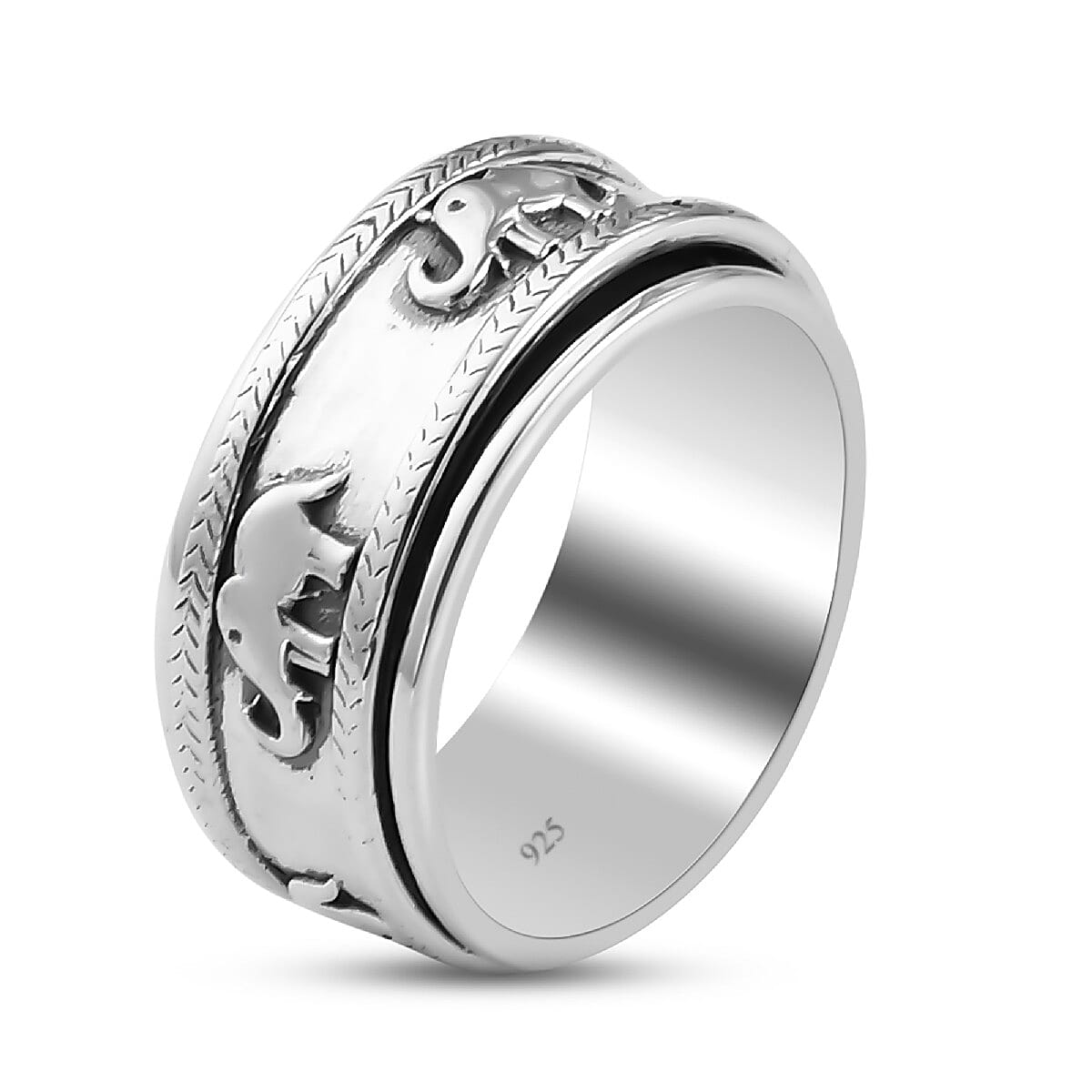 MP Sterling Silver Elephant Spinner Ring, Silver Wt 7.17 Gms
