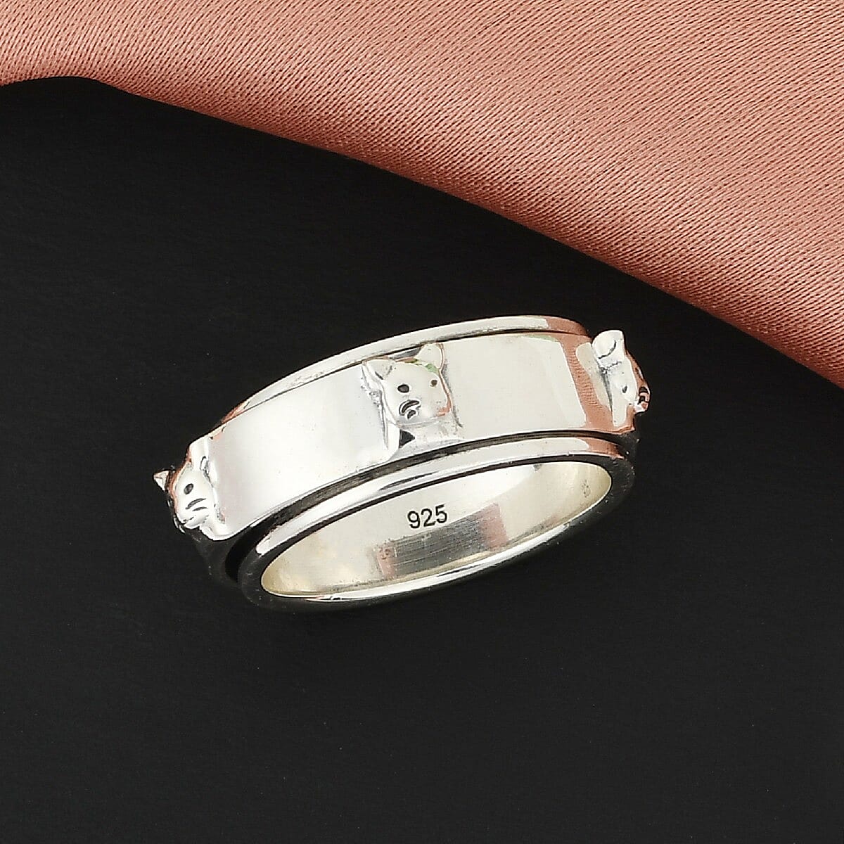 Sterling Silver Cat Spinner Ring, Silver Wt. 7.79 Gms