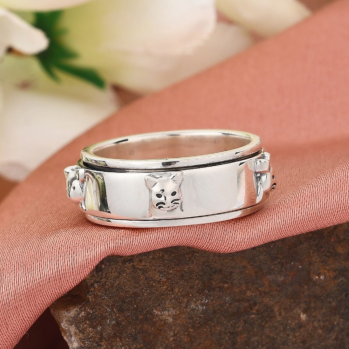 Sterling Silver Cat Spinner Ring, Silver Wt. 7.79 Gms
