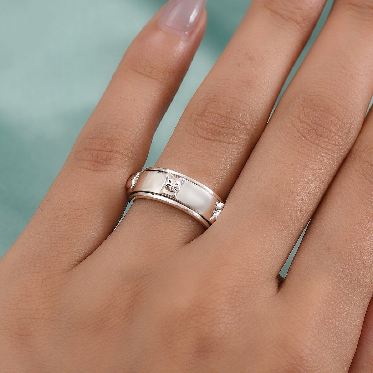 Sterling Silver Cat Spinner Ring, Silver Wt. 7.79 Gms