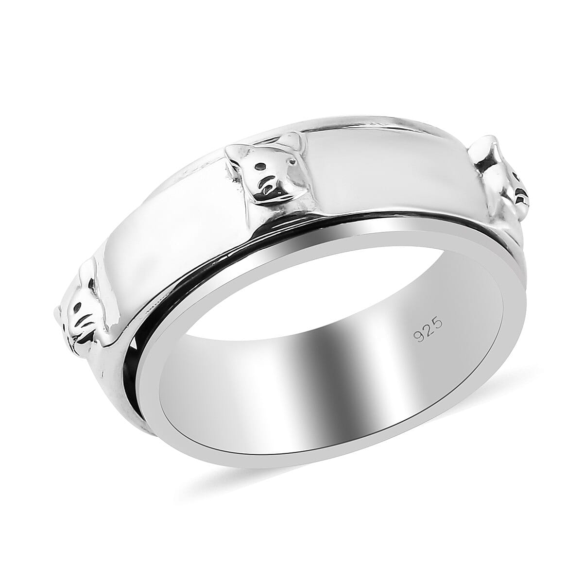 Sterling Silver Cat Spinner Ring, Silver Wt. 7.79 Gms