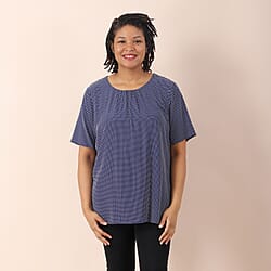 LA MAREY Polka Dot Pattern Round Neckline Blouse - Blue