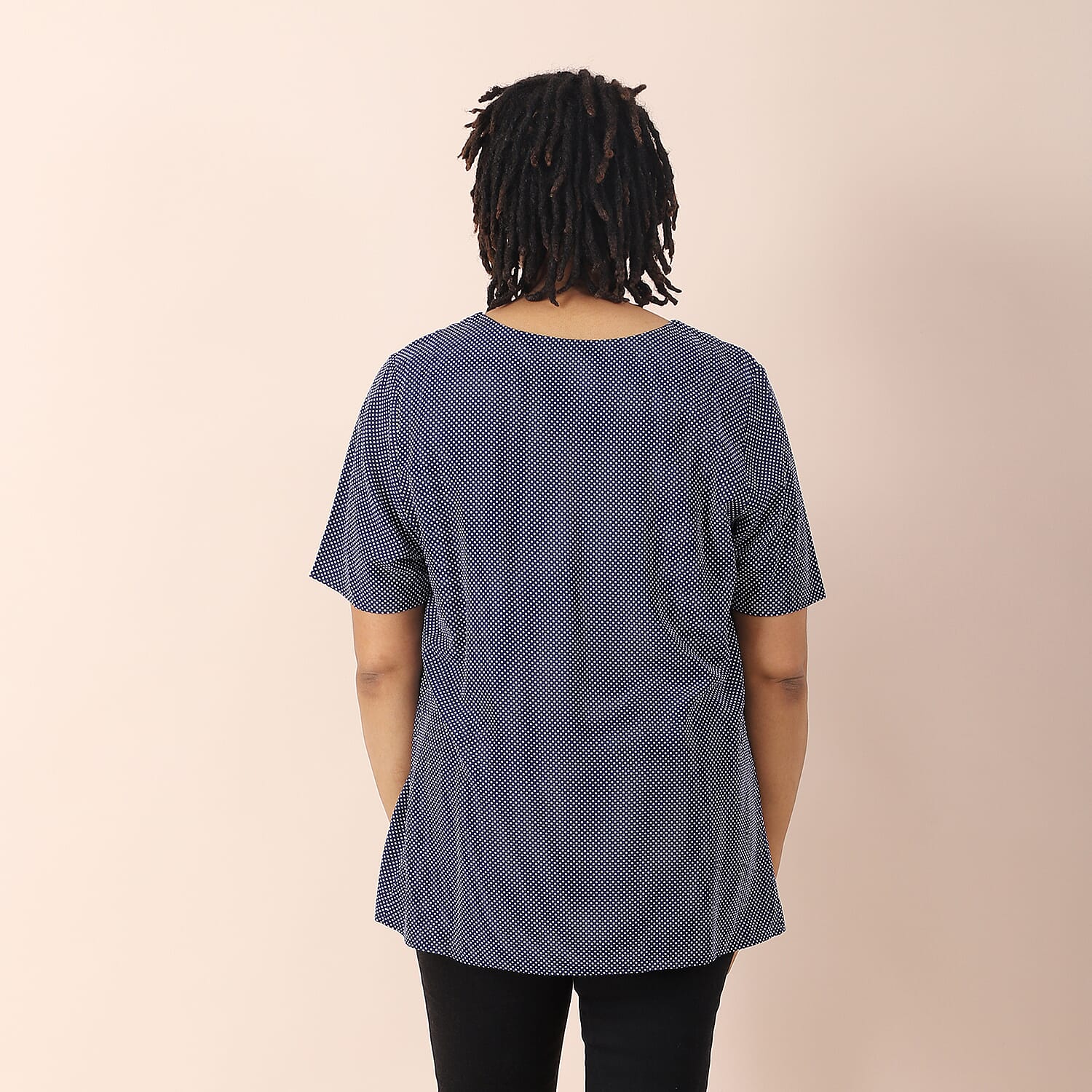 LA MAREY Viscose Floral Pattern Round Neckline Blouse - Black and Blue