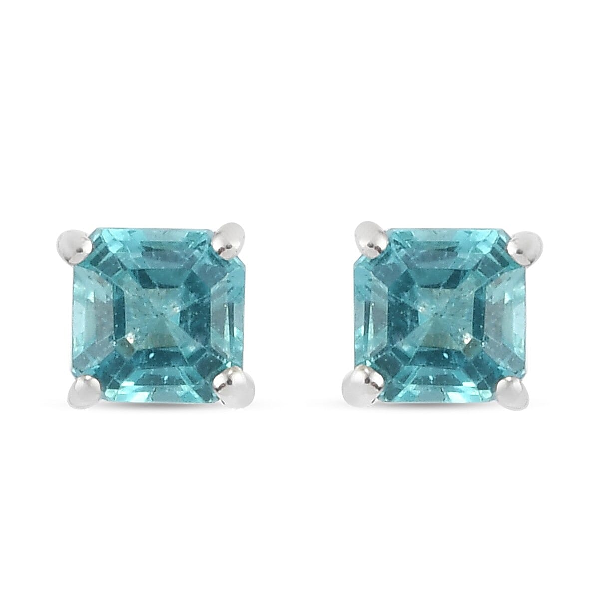 Extremely Rare Paraiba Blue Apatite (Very Rare Asscher Cut) Stud Earrings (with Push Back) in Sterling Silver 1.38 Ct.