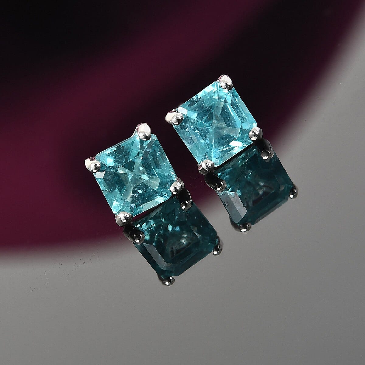 Extremely Rare Paraiba Blue Apatite (Very Rare Asscher Cut) Stud Earrings (with Push Back) in Sterling Silver 1.38 Ct.