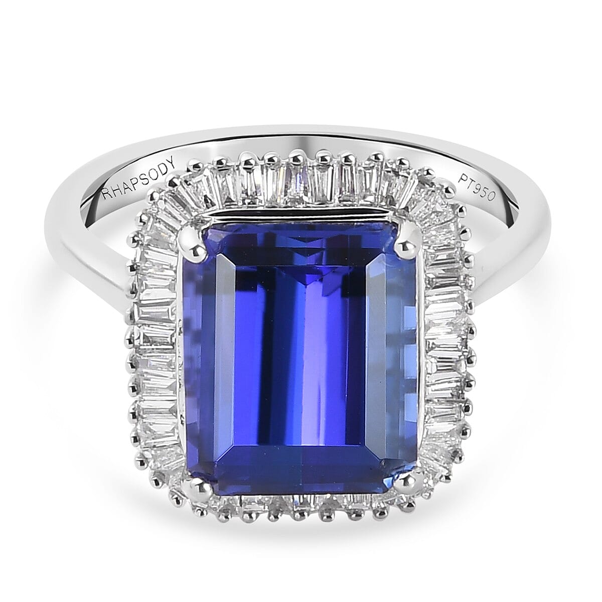 RHAPSODY 950 Platinum AAAA Tanzanite and Diamond (VS-E-F) Ring 7.45 Ct, Platinum wt 7.16 Gms