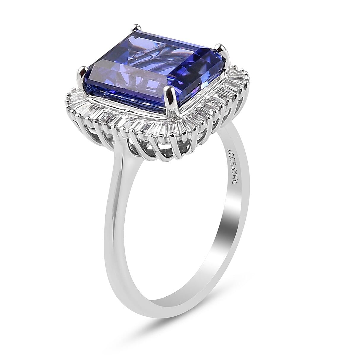 RHAPSODY 950 Platinum AAAA Tanzanite and Diamond (VS-E-F) Ring 7.45 Ct, Platinum wt 7.16 Gms